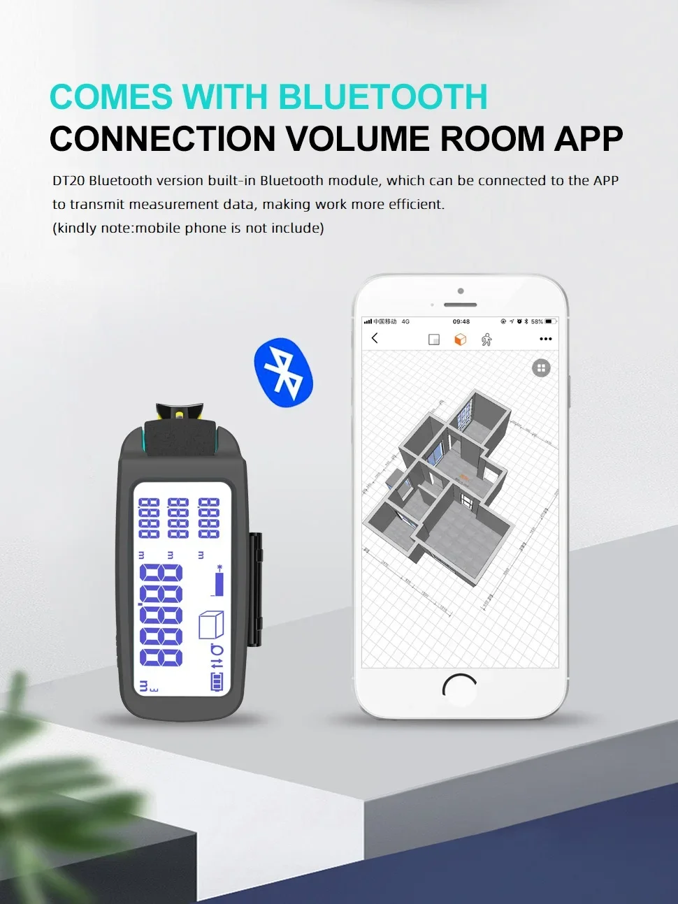 Mileseey DT20 BLUETOOTH Laser tape measure Smart Digital display trena laser Measuring tape with Bluetooth - Image 2